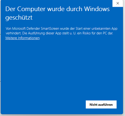 Windows SmartScreen warning